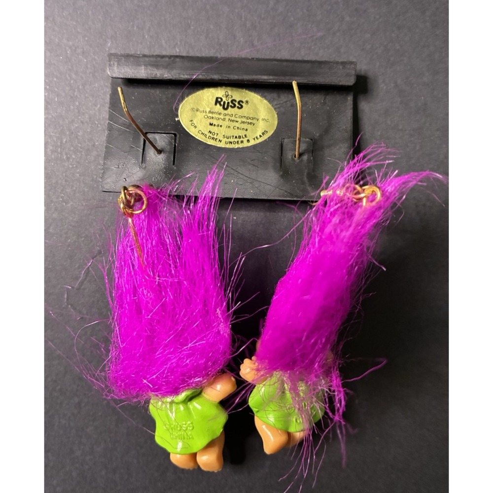 VTG Halloween Troll Doll Earrings RUSS Cape Mask Hero Pierced Dangle y2k - Picture 3 of 3